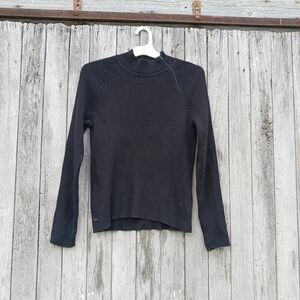 VTG Ralph Lauren Ribbed Mock Neck Sweater Side Zip Detail Womens Sz M Black